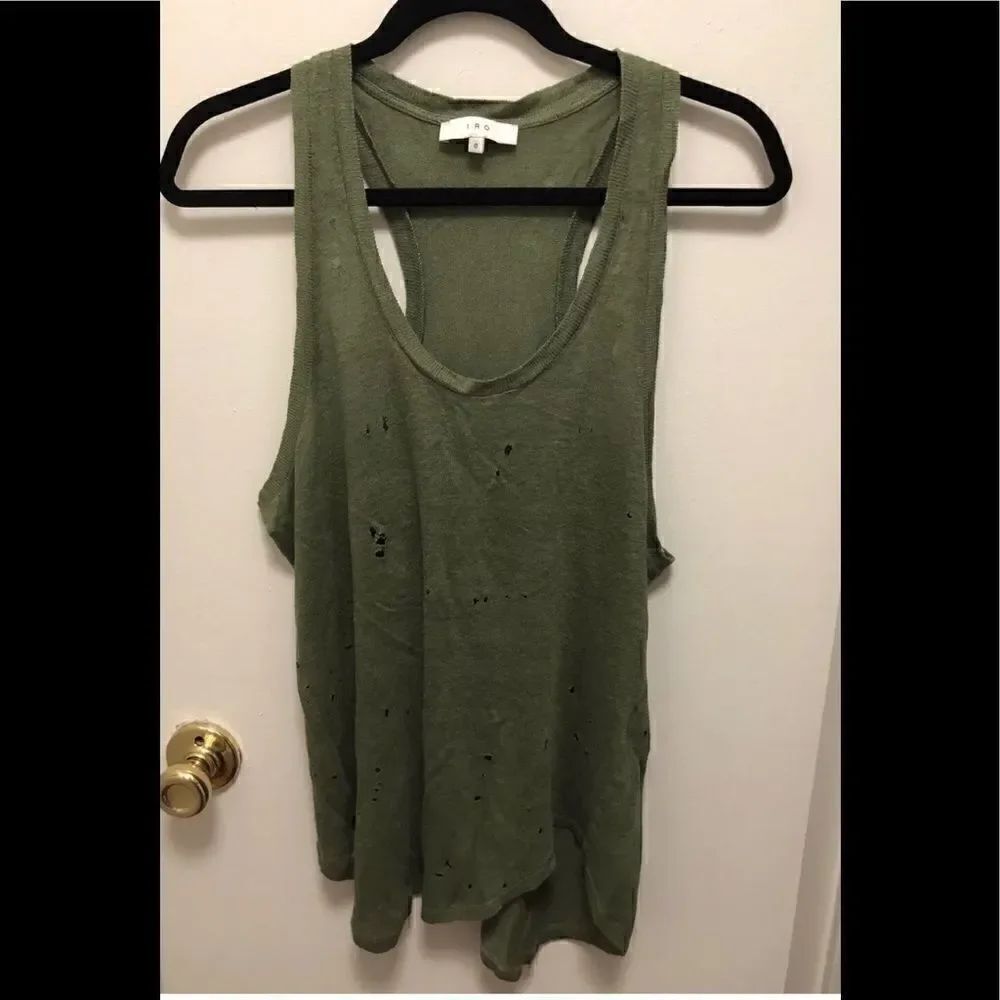 IRO Doris Green Linen Racerback Tank Top, Size 0. #7